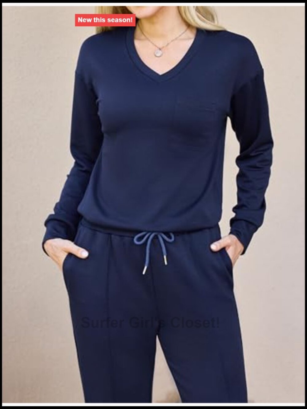 Women's 2 Piece Lounge Set Side Slit V-Neck Top & Wide Leg Pants Matching Outfit - Picture 5 of 7